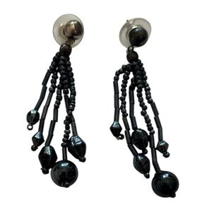 Elegant Vintage Black Beaded Dangle Earrings